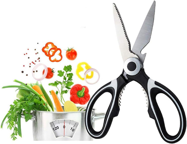 Ciseaux avec seau de legumes et fruits 