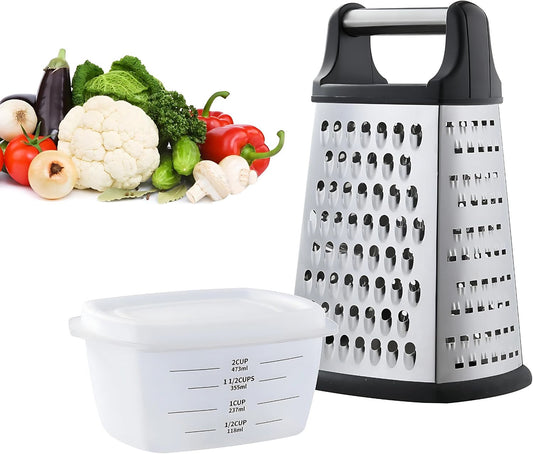 Râpe à carottes manuelle avec récipient de stockage et 4 surfaces de coupe
