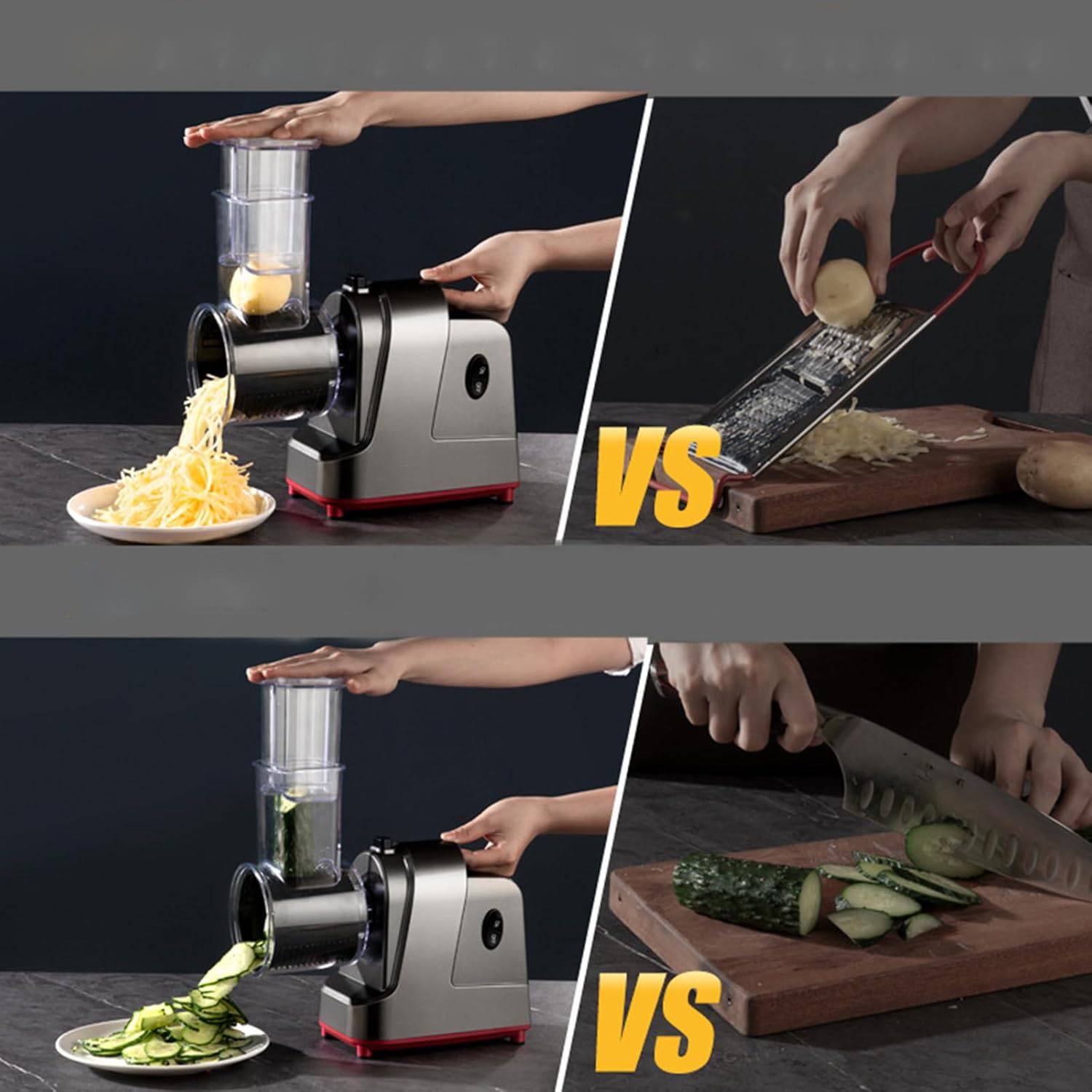 Mandoline électrique 150 W 5 En 1 – Avec 5 Tambours Inox Pour Râper, Couper, Déchiqueter Légumes Et Fromage