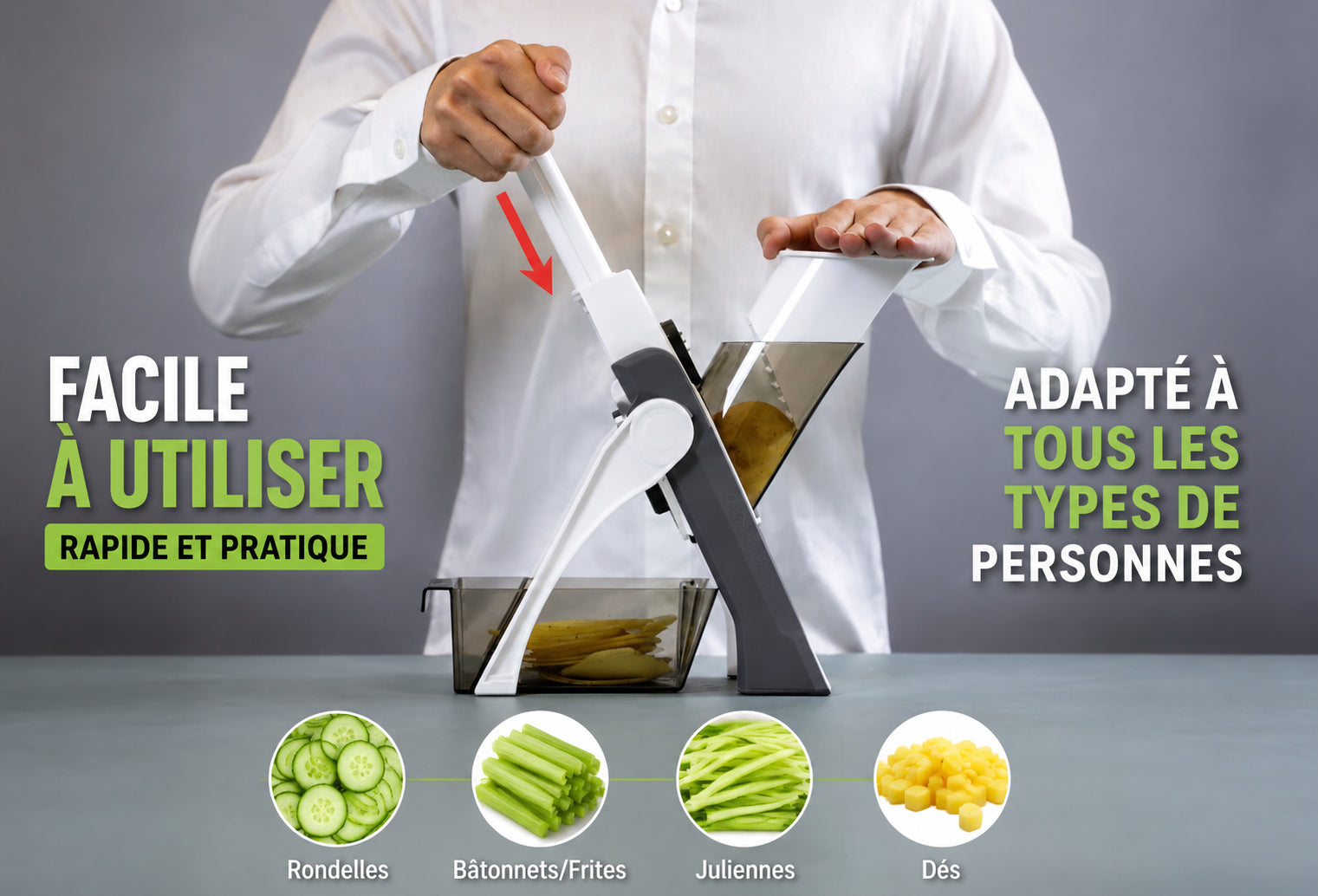 Charger la vidéo : mandoline verticale à piston
